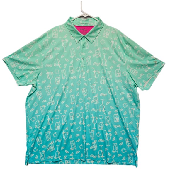 Birdie Bound Other - Birdie Bound Mens Polo Shirt 3XL Teal Ombre Cocktail Print Performance Golf Tee
